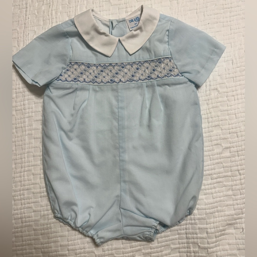 Luli & Me Blue Smocked Bubble 9M NWOT